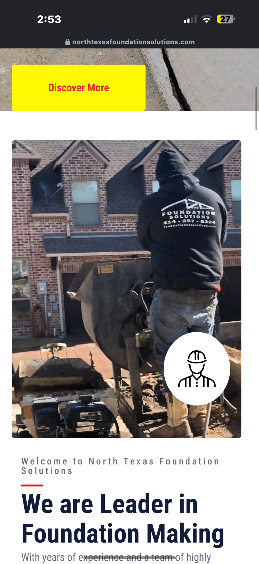NTX crew member pouring concrete during a foundation repair